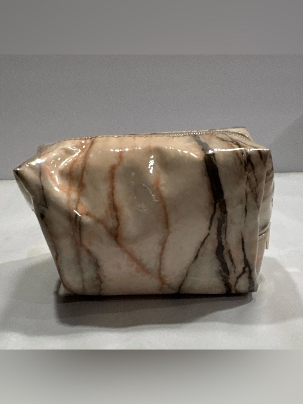 tarte Marble-Print Makeup Pouch in Cream and Brown